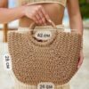 Mairo Lifestyle Straw Wicker Handmade Boho Summer Beach Round Tote Moon Bag (Brown Large)