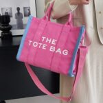 Mairo Lifestyle Women Canvas The Tote Bag with Zipper Small Purse Crossbody Bag Top Handle Traveler Handbag (Pink with Blue edge)