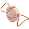 4192tQtxKL.jpg Mairo Lifestyle Rattan Cane Straw Wicker Handmade Boho Summer Beach Round Sling Bag (Pink and White)