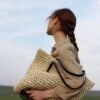 41fjcvStoL.jpg Mairo Lifestyle Straw Wicker Handmade Boho Summer Beach Tote Bag (Beige Square)