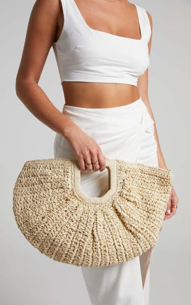 41ylPfU9sjL.jpg Mairo Lifestyle Straw Wicker Handmade Boho Summer Beach Tote Moon Bag (Clutch Beige)