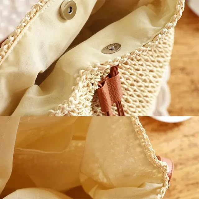 5131BA5VDML.jpg Mairo Lifestyle Straw Wicker Handmade Boho Summer Beach Drawstring Tote Bag (Beige)