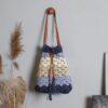 Mairo Lifestyle Straw Wicker Handmade Boho Summer Beach Drawstring Tote Bag (Blue Multi)