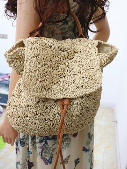 Mairo Lifestyle Straw Wicker Handmade Boho Summer Beach Backpack Bag (Beige)