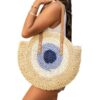 51HdTkv0jqL.jpg Mairo Lifestyle Straw Wicker Handmade Boho Summer Beach Round Shoulder Bag (Evil Eye- Beige)