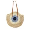 Version 1.0.0 Mairo Lifestyle Straw Wicker Handmade Boho Summer Beach Round Shoulder Bag (Evil Eye- Beige)