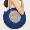 Mairo Lifestyle Straw Wicker Handmade Boho Summer Beach Round Shoulder Bag (Evil Eye - Blue)