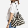 Mairo Lifestyle Straw Wicker Handmade Boho Summer Beach Aztec Tote Bag (Black)