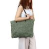 Mairo Lifestyle Straw Wicker Handmade Boho Summer Beach Tote Bag (Green Square)