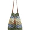 Mairo Lifestyle Straw Wicker Handmade Boho Summer Beach Drawstring Tote Bag (Green Multi)