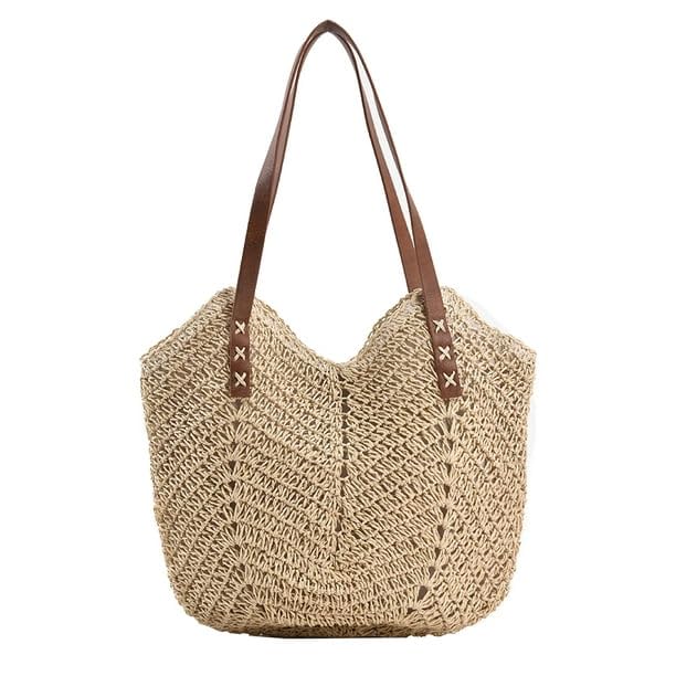 Version 1.0.0 Mairo Lifestyle Straw Wicker Handmade Boho Summer Beach Braided Shoulder Bag (Beige)