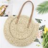 Mairo Lifestyle Straw Wicker Handmade Boho Summer Beach Round Shoulder Bag (Beige - Flower)