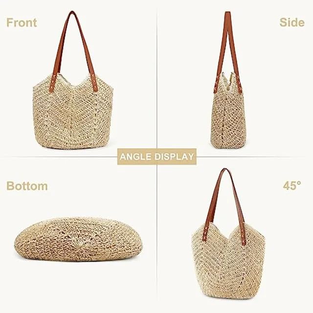 51q1oI4pebL.jpg Mairo Lifestyle Straw Wicker Handmade Boho Summer Beach Braided Shoulder Bag (Beige)