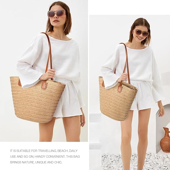 51raHFdnl8L.jpg MAIRO LIFESTYLE Straw Handmade Boho Summer Beach Shoulder Bag (Brown 2)