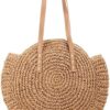 51rva84ZAgL.jpg Mairo Lifestyle Straw Wicker Handmade Boho Summer Beach Round Shoulder Bag (Brown)