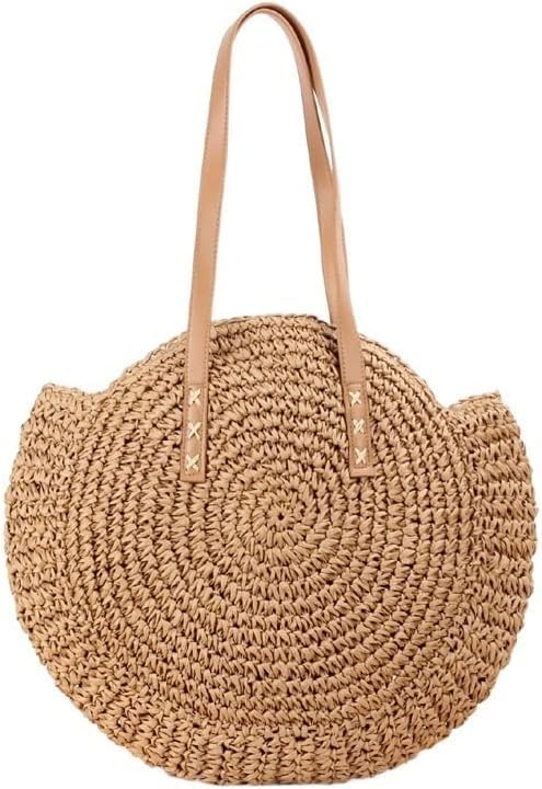 51rva84ZAgL.jpg Mairo Lifestyle Straw Wicker Handmade Boho Summer Beach Round Shoulder Bag (Brown)