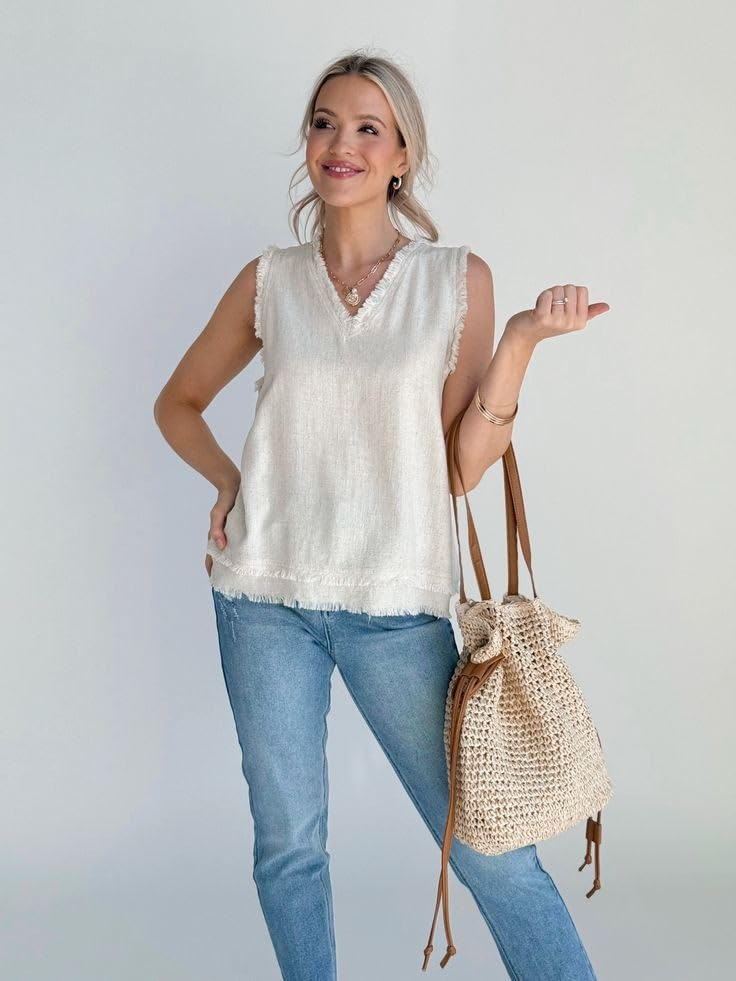 51uUqw0-A1L.jpg Mairo Lifestyle Straw Wicker Handmade Boho Summer Beach Drawstring Tote Bag (Beige)