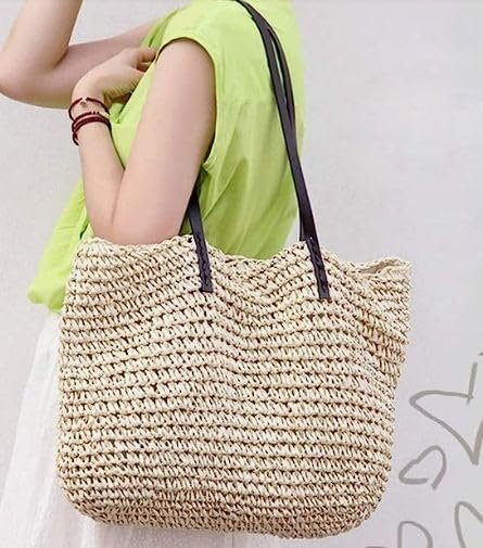 51v4j9Zjr6L.jpg Mairo Lifestyle Straw Wicker Handmade Boho Summer Beach Tote Bag (Beige Square)
