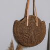 Mairo Lifestyle Straw Wicker Handmade Boho Summer Beach Round Shoulder Bag (Dark Brown)