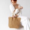 Mairo Lifestyle Straw Wicker Handmade Boho Summer Beach Tote Bag (Brown Rectangle)