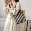 Mairo Lifestyle Straw Wicker Handmade Boho Summer Beach Tote Bag (Blue Stripe)