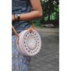 610722hE2KL.jpg Mairo Lifestyle Rattan Cane Straw Wicker Handmade Boho Summer Beach Round Sling Bag (Pink and White)
