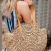 610QyR0cU0L.jpg Mairo Lifestyle Straw Wicker Handmade Boho Summer Beach Round Shoulder Bag (Brown)