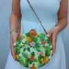 Mairo Lifestyle Rattan Cane Straw Wicker Handmade Boho Summer Beach Round Sling Bag (Pineapple Forest)