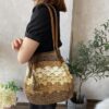 Mairo Lifestyle Straw Wicker Handmade Boho Summer Beach Drawstring Tote Bag (Brown Multi)