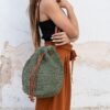 616FZJ30V1L.jpg Mairo Lifestyle Straw Wicker Handmade Boho Summer Beach Drawstring Tote Bag (Green)