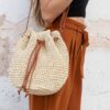 616zqta3-ML.jpg Mairo Lifestyle Straw Wicker Handmade Boho Summer Beach Drawstring Tote Bag (Beige)