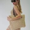 6178dhHYNWL.jpg Mairo Lifestyle Straw Wicker Handmade Boho Summer Beach Tote Bag (Beige Square)