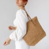 Mairo Lifestyle Straw Wicker Handmade Boho Summer Beach Tote Bag (Brown Rectangle)