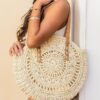 Mairo Lifestyle Straw Wicker Handmade Boho Summer Beach Round Shoulder Bag (Beige - Flower)