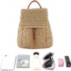 Mairo Lifestyle Straw Wicker Handmade Boho Summer Beach Backpack Bag (Light Brown)