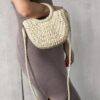 Mairo Lifestyle Straw Wicker Handmade Boho Summer Beach Tote Moon Bag (Beige Small)
