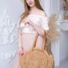 61DKNAD0hHL.jpg Mairo Lifestyle Straw Wicker Handmade Boho Summer Beach Round Shoulder Bag (Brown - Flower)
