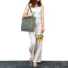 Mairo Lifestyle Straw Wicker Handmade Boho Summer Beach Tote Bag (Green Square)