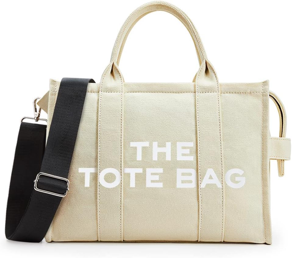 Mairo Lifestyle Women Canvas The Tote Bag with Zipper Small Purse Crossbody Bag Top Handle Traveler Handbag (Beige)