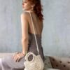 Mairo Lifestyle Straw Wicker Handmade Boho Summer Beach Tote Moon Bag (Beige Small)