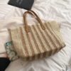 61IDaMyzqL.jpg Mairo Lifestyle Straw Wicker Handmade Boho Summer Beach Tote Bag (Brown Stripe)