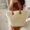 Mairo Lifestyle Straw Handmade Boho Summer Beach Shoulder Bag (Beige 2)