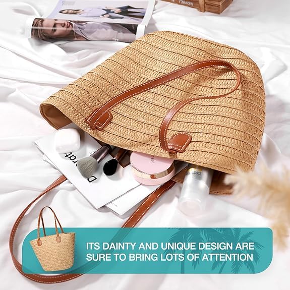 61QMiZ2-x9L.jpg MAIRO LIFESTYLE Straw Handmade Boho Summer Beach Shoulder Bag (Brown 2)