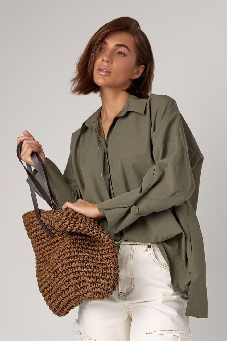 Mairo Lifestyle Straw Wicker Handmade Boho Summer Beach Tote Bag (Dark Brown Square)