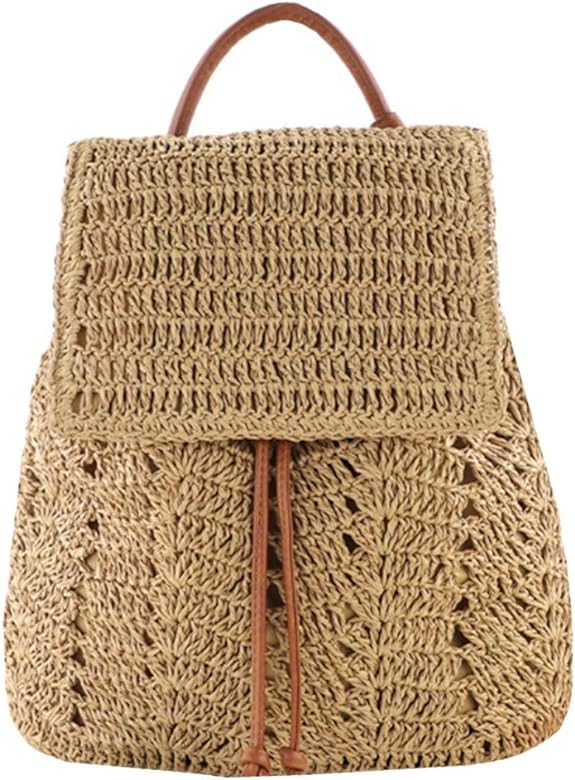 Mairo Lifestyle Straw Wicker Handmade Boho Summer Beach Backpack Bag (Light Brown)
