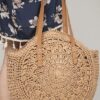 61WEE3wVqEL.jpg Mairo Lifestyle Straw Wicker Handmade Boho Summer Beach Round Shoulder Bag (Brown - Flower)