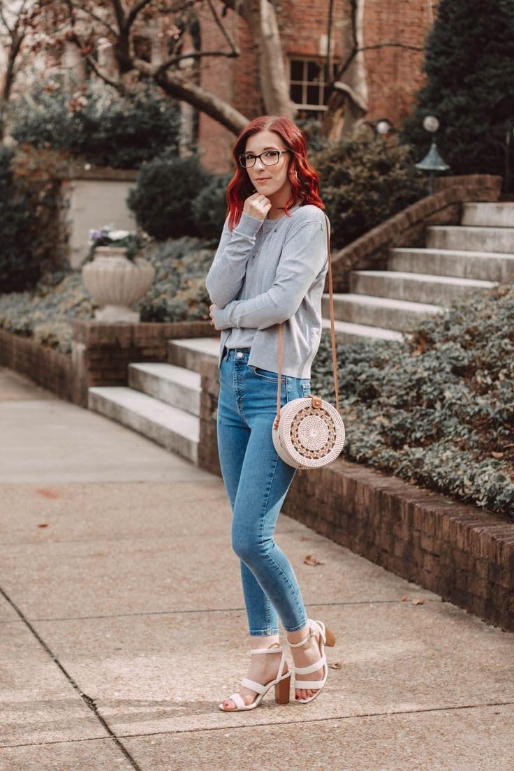 Mairo Lifestyle Rattan Cane Straw Wicker Handmade Boho Summer Beach Round Sling White Bag (Light Brown Curls)