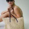 61XE164rvL.jpg Mairo Lifestyle Straw Wicker Handmade Boho Summer Beach Tote Bag (Beige Square)