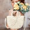 Mairo Lifestyle Straw Wicker Handmade Boho Summer Beach Tote Moon Bag (Beige Small)