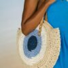 61aiIkaP2L.jpg Mairo Lifestyle Straw Wicker Handmade Boho Summer Beach Round Shoulder Bag (Evil Eye- Beige)